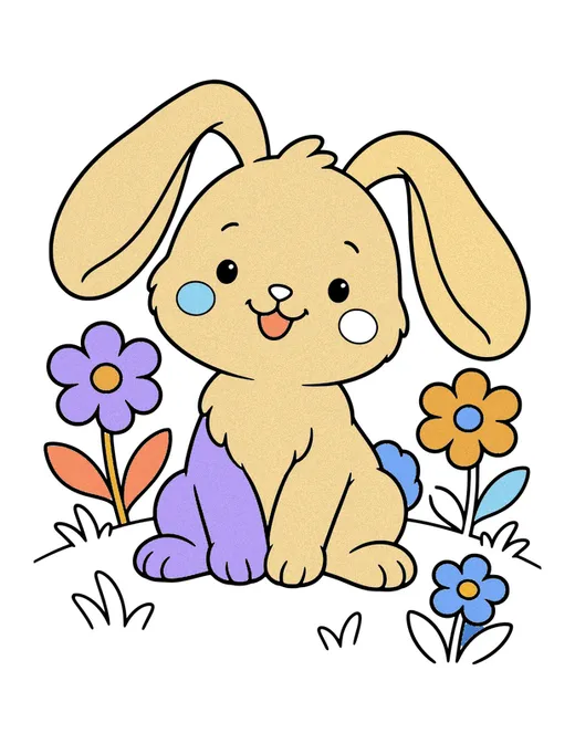 Bunny in a Flower Meadow coloring page, colored in