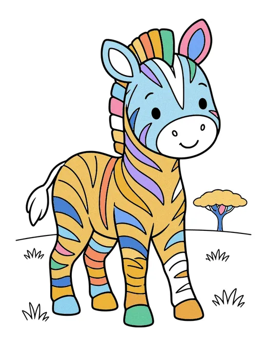 Zebra in the Savanna coloring page, colored in