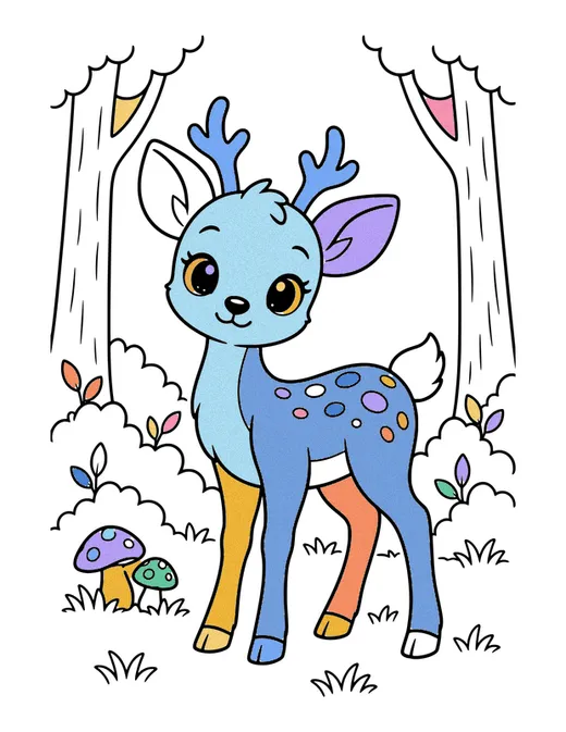 Deer in the Woods coloring page, colored in