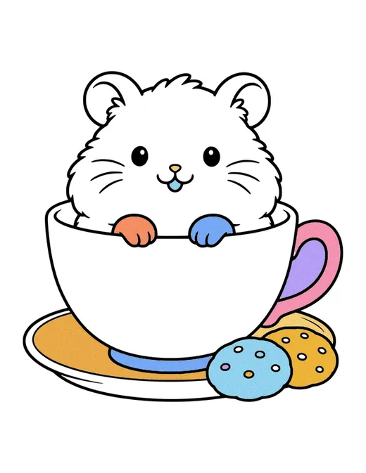 Hamster in a Teacup coloring page, colored in
