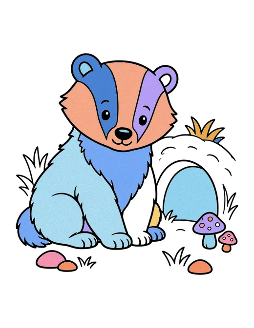 Badger by Its Burrow coloring page, colored in