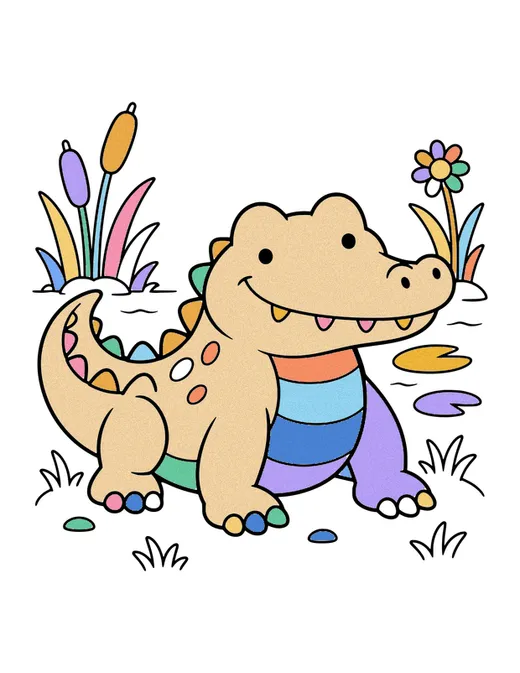 Crocodile Smiling coloring page, colored in