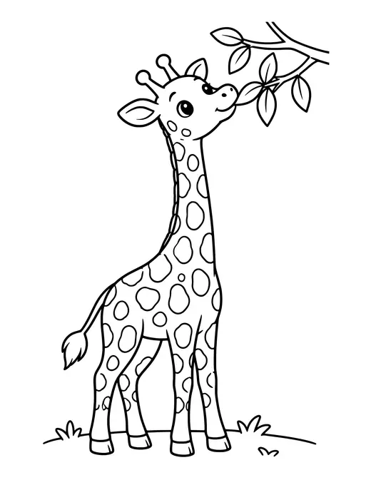 Giraffe Reaching for Leaves coloring page