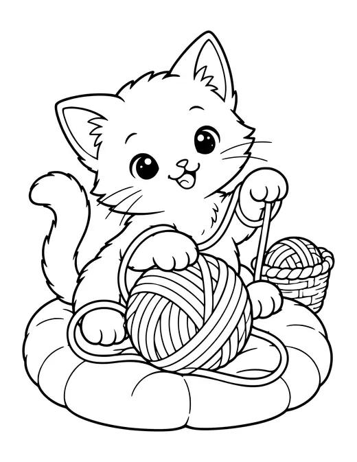 Kitten Playing with Yarn coloring page