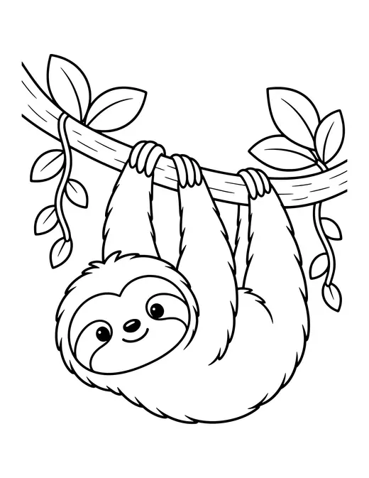 Sloth Hanging Upside Down coloring page