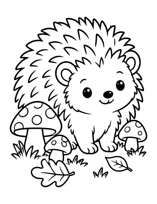 Hedgehog with Mushrooms coloring page