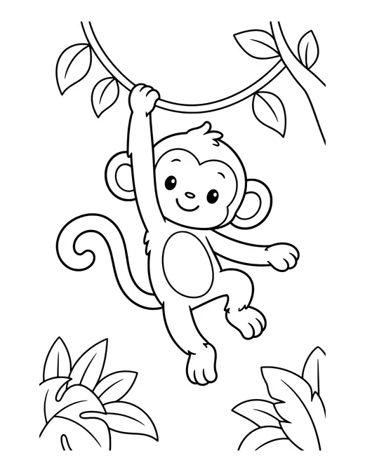 Monkey Swinging on a Vine coloring page