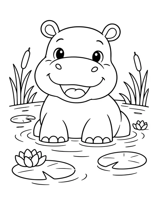 Hippo in a Pond coloring page
