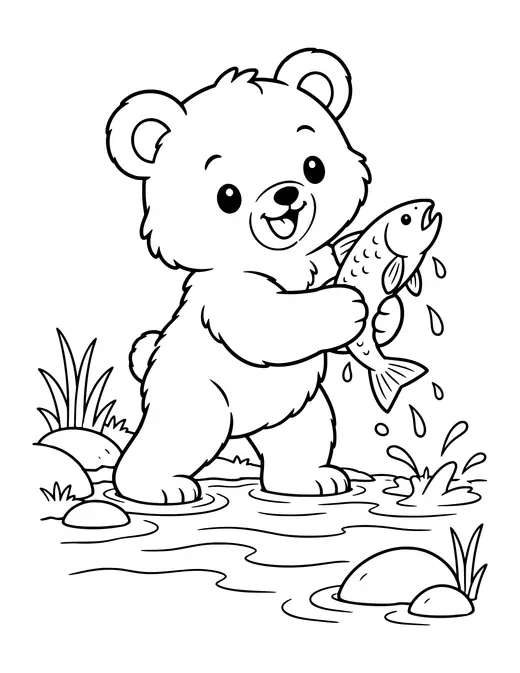 Bear Catching a Fish coloring page