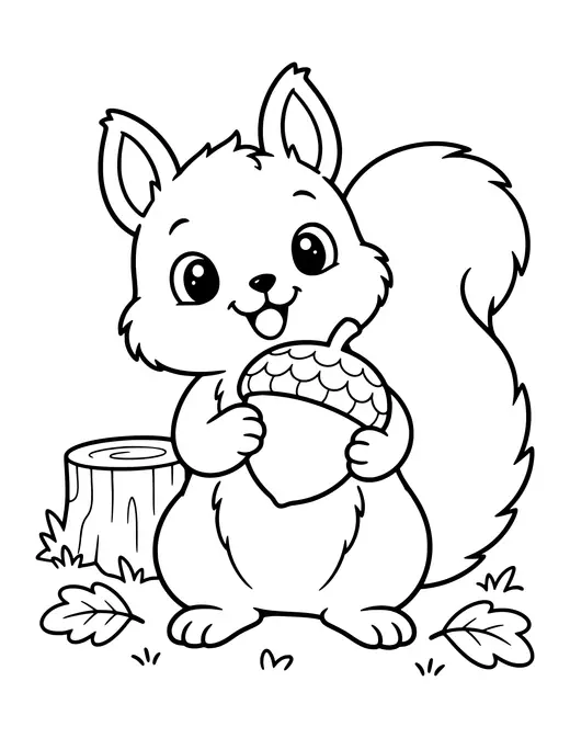 Squirrel with an Acorn coloring page