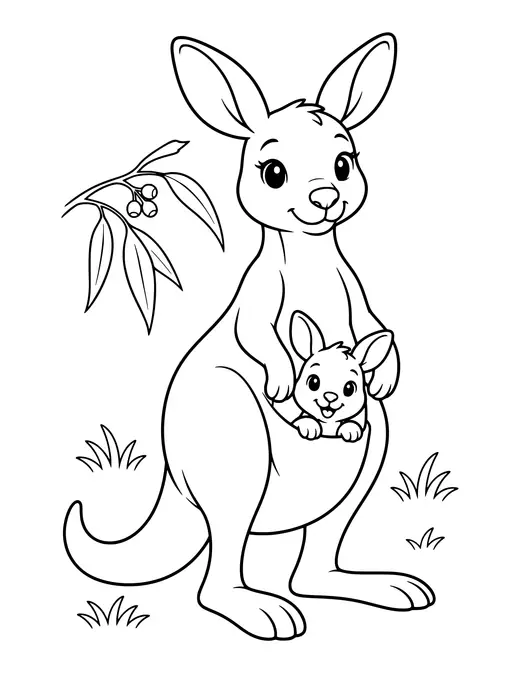 Kangaroo with a Joey coloring page