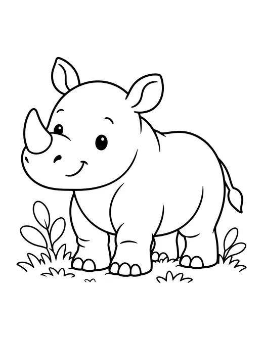 Rhino in the Grass coloring page