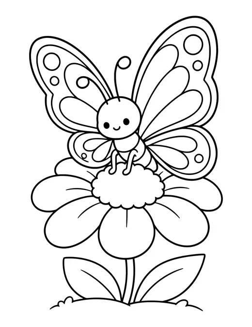 Butterfly on a Flower coloring page