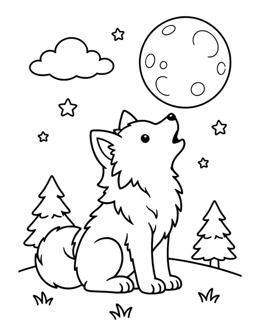 Wolf Howling at the Moon coloring page