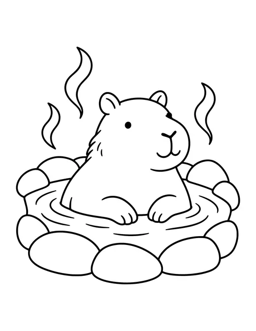 Capybara in Hot Spring coloring page