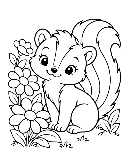 Skunk with Flowers coloring page