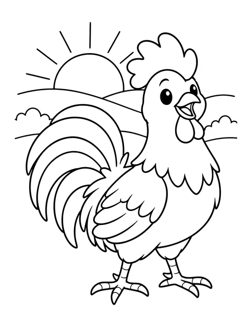 Rooster at Sunrise coloring page
