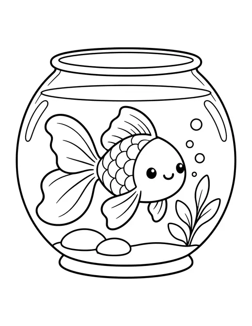 Goldfish in a Bowl coloring page