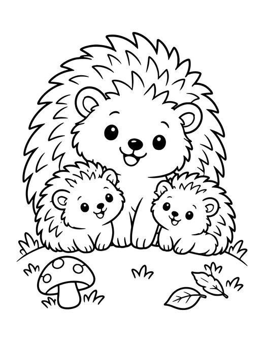 Hedgehog Family coloring page