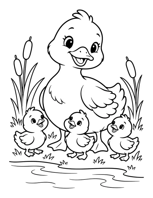 Mama Duck and Ducklings coloring page