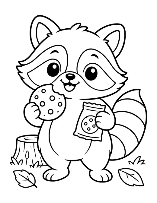 Raccoon with Snacks coloring page
