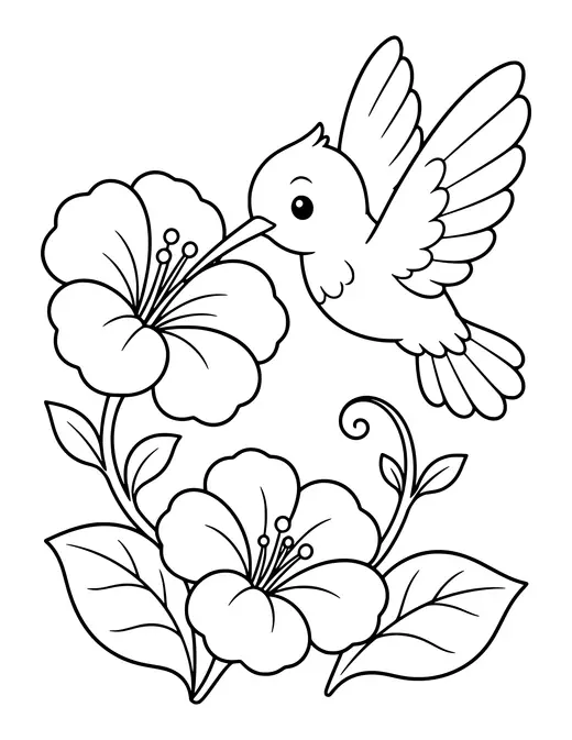 Hummingbird and Flowers coloring page