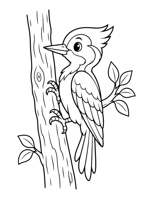 Woodpecker on a Tree coloring page