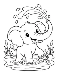 Elephant Splashing Water coloring page