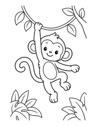 Monkey Swinging on a Vine coloring page