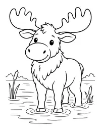 Moose in a Lake coloring page