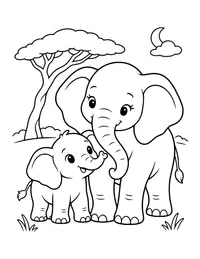 Baby Elephant and Mom coloring page