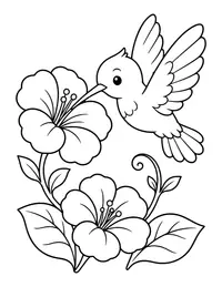 Hummingbird and Flowers coloring page