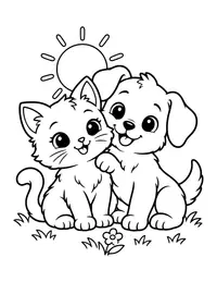 Kitten and Puppy Best Friends coloring page