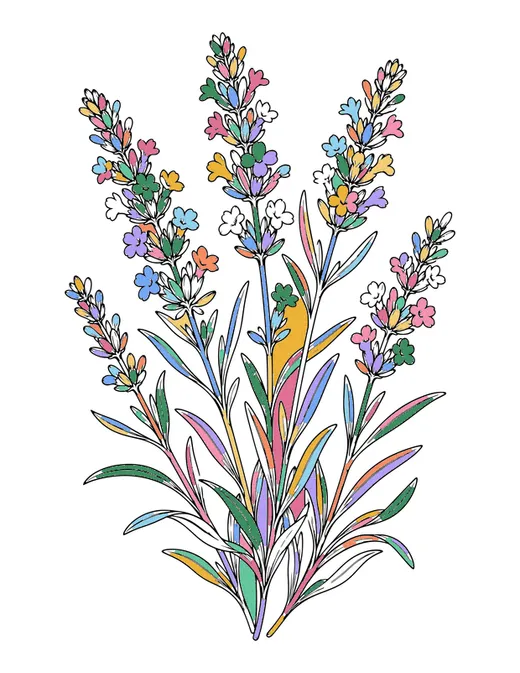 Lavender Sprigs coloring page, colored in