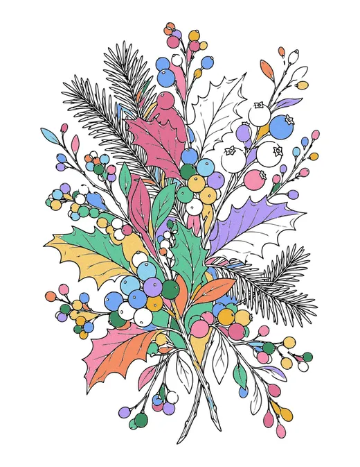 Winter Berries coloring page, colored in
