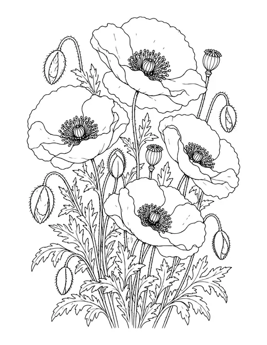 Wild Poppies coloring page