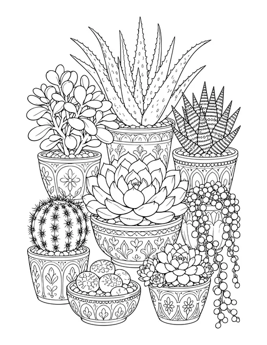 Succulent Collection coloring page