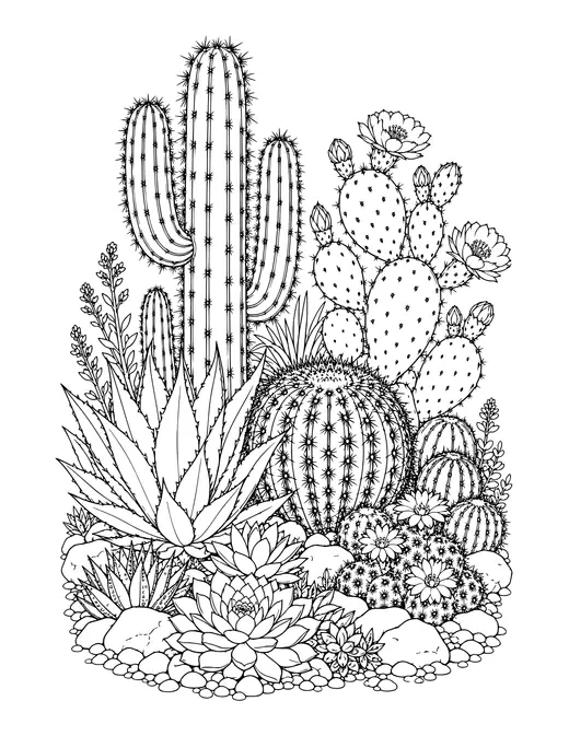 Cactus Garden coloring page