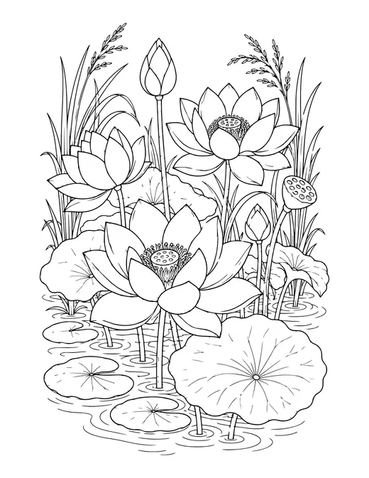 Lotus Pond coloring page