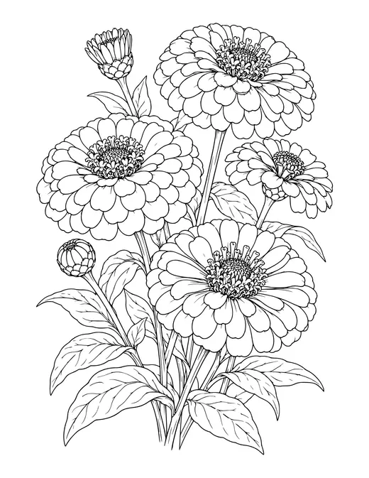 Zinnias coloring page