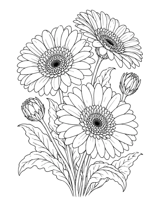 Gerbera Daisies coloring page