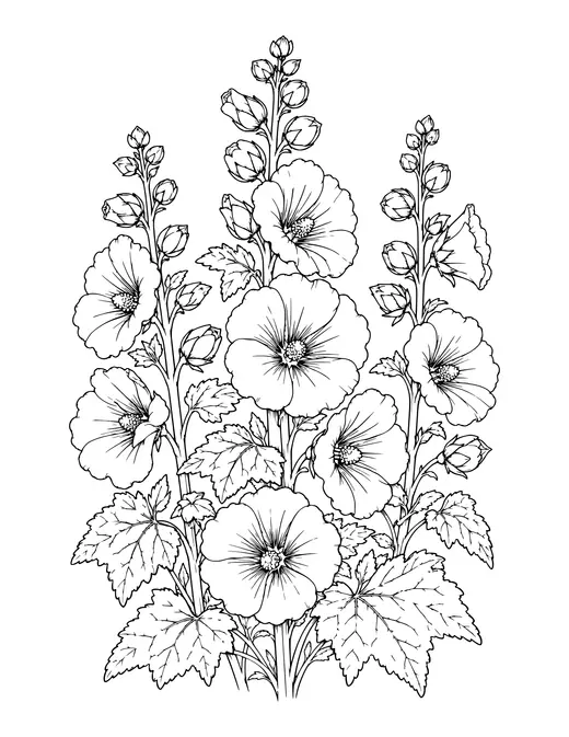 Hollyhocks coloring page