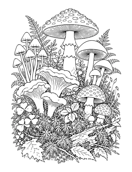 Mushrooms and Moss coloring page