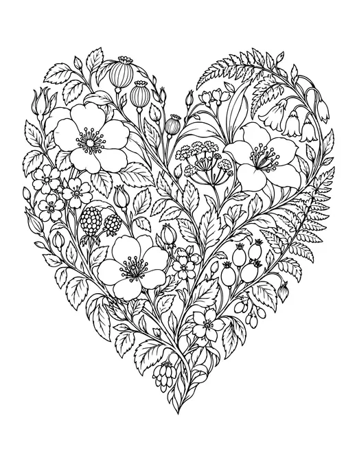 Botanical Heart coloring page