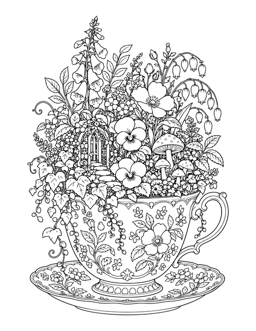 Teacup Garden coloring page
