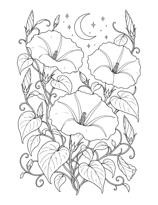 Moonflower Night Garden coloring page
