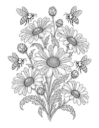 Daisies and Bees coloring page