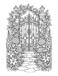 Garden Gate Flowers coloring page