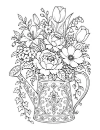 Watering Can with Flowers coloring page