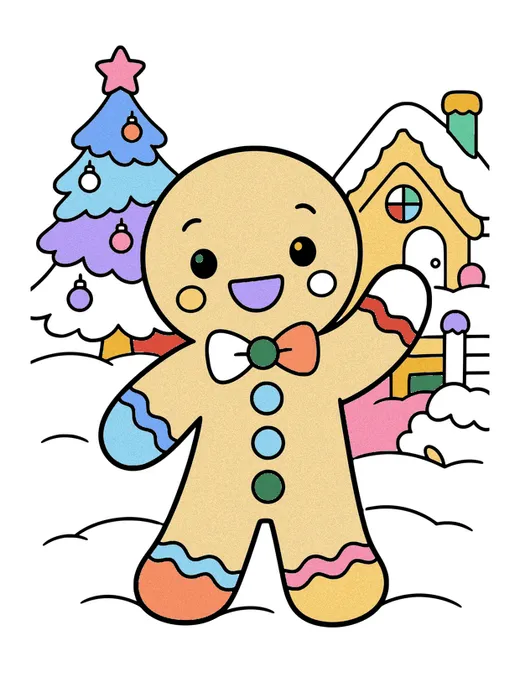 Gingerbread Man Waving coloring page, colored in